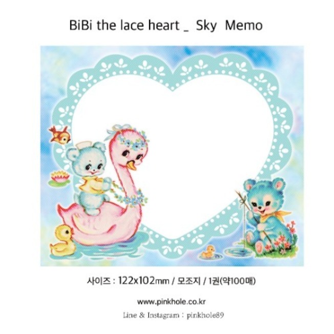 [Memo] BiBi the lace heart_Sky Memo (122X102mm) 비비 더 레이스 하트 스카이 메모지